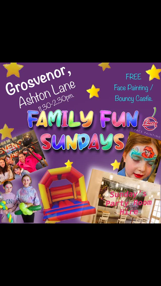 Its looking like a day for inside.
Are you in the West End and looking to keep the kids occupied today.
Every Sunday in Ashton lane Grosvenor 11.30-2.30pm youll find face painting and an indoor bouncy castle. See you there