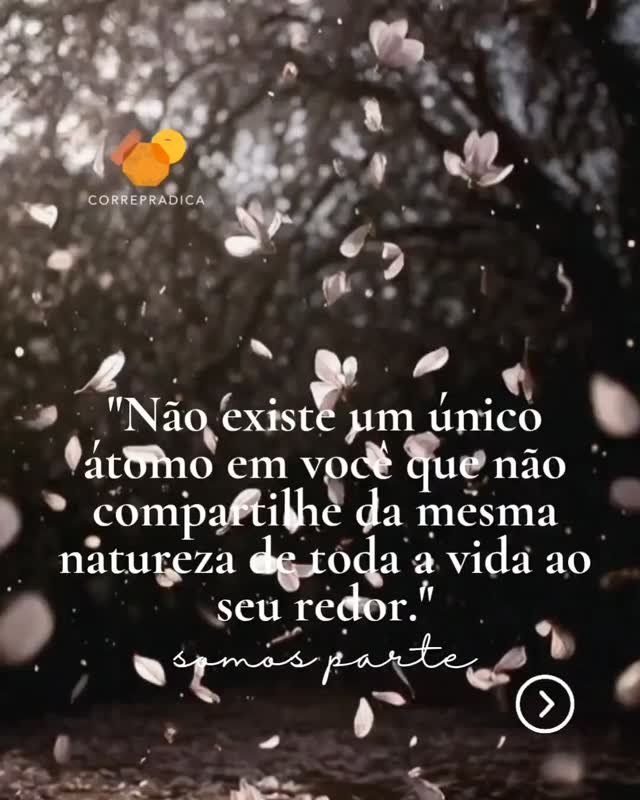 "Não existe um único átomo em você que não compartilhe da mesma natureza de toda a vida ao seu redor."
E, ainda assim, não nos sentimos parte, distantes e desconectados.� Passamos pela vida correndo, sem saber exatamente para onde.
A gente se ocupa, se preenche, se distrai como se houvesse algo a alcançar� que, no fundo, nunca chega.
Somos parte de algo imenso e, ao mesmo tempo, tão breves.
Pequenas centelhas no meio de tudo o que existe e talvez por isso mesmo, tão preciosas.
Então, hoje apenas respire, observe e nem sempre absorva, nem tudo precisa ser buscado, algumas coisas só precisam ser percebidas.
Corre pra Dica | bem-estar em detalhes
Elu Marin | singularidades digitais