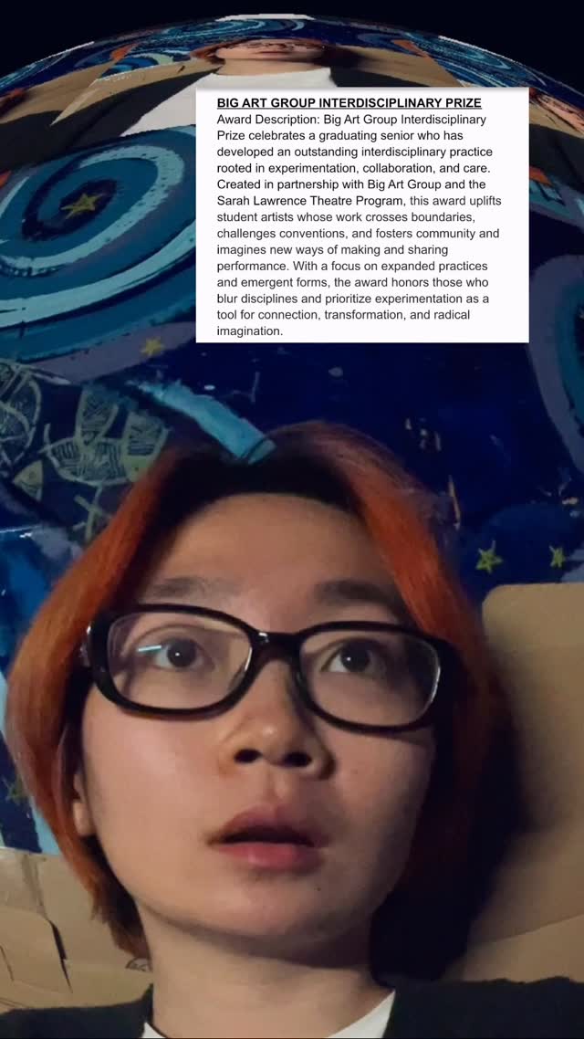 Big Art Group Interdisciplinary Prize
Jieru Wang’s practice sits at the intersection of performance-making, research, and pedagogy, using theatre as a critical framework to examine power, cultural inheritance, and the tension between agency and constraint across East Asian and Western contexts. Working with text, body, puppetry, and media, she creates flexible, interdisciplinary forms where language, image, and gesture reveal and unsettle ideology, allowing contradiction, displacement, and the unspoken to emerge as sites of inquiry and subtle activism.
Congrats, Ru!