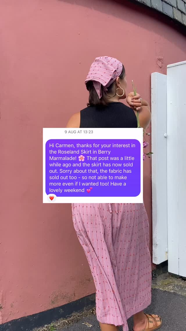Eeek! I have spent the last 9 months replying to lovely messages like this, asking whether the Berry Marmalade skirt would return… 🌸🍊
Until now, it’s been a no - the supplier had no more of this dreamy cotton, and I had was really hesitant to repeat a style.
But 👀 the stars have aligned, the fabric was back in stock (and swiftly ordered), and my cushion project is taking longer than expected - so I started to hatch a plan to bring back this piece, in time for a summer in the sun.
Have you had your eye on this beauty since last year? 💗
Made by me in Falmouth, Cornwall - and worn by gorgeous @clara.m.jonas 🌟
#slowfashion
#pinkskirt
#summerskirt
#madebyme
#sewingproject