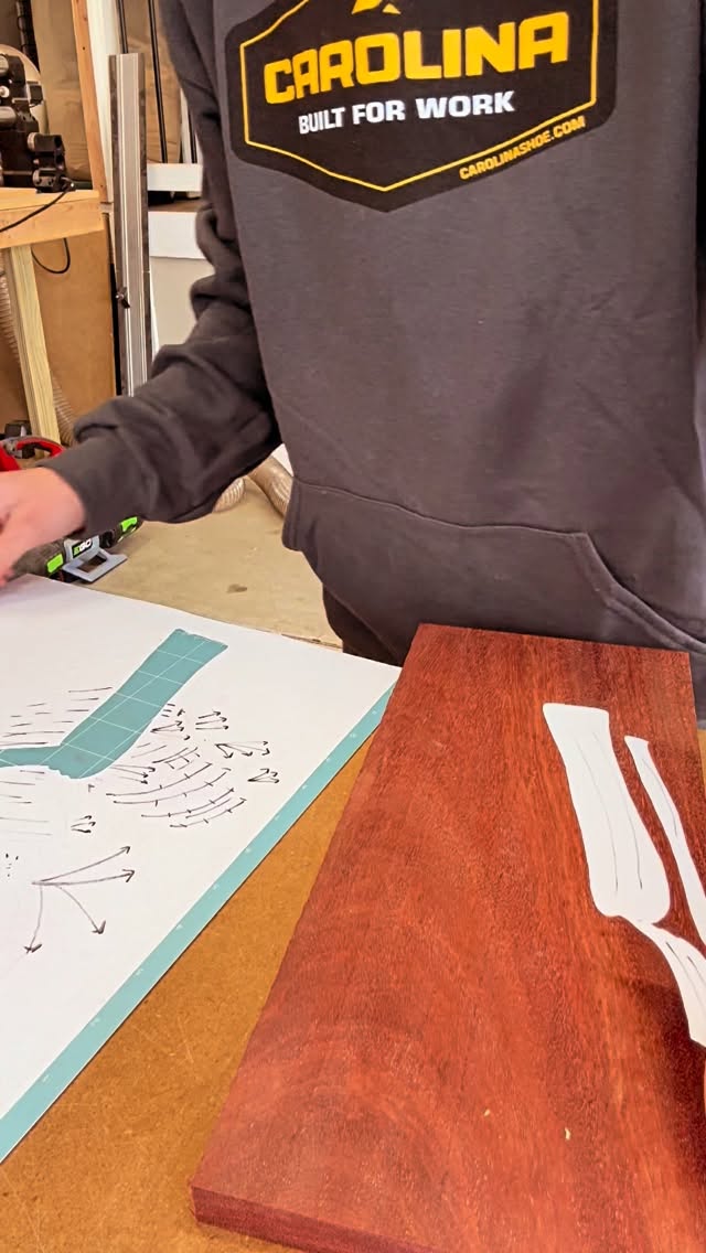 More on the prep work before my first cut of an intarsia piece. I use a Cricut (shout out @thelivingtimberco ) to cut my template which makes picking the perfect grain pattern simple! Peel and stick if you aren’t happy where you first place it down!
·
I take time to plane down materials to a workable thickness and try to leave myself with as little waste as possible. The bandsaw and newly added hand planes are now a staple in this process - but I’ll happily throw a piece through the planer if it’s larger and will make good use of the material!
·
Happy to answer questions about this process but leave them in the comments - my DM request folder is overwhelming :)
·
#maker #scrollsawartist #fanart #femalewoodworker #customsign
