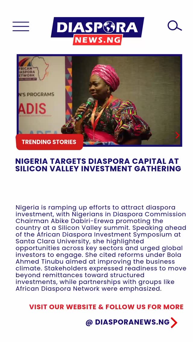 DiasporaNews.ng
Nigeria has renewed its push to attract investment from its global diaspora, positioning itself as a key destination for capital, innovation, and partnerships at a high-level engagement in the United States.
Read full story
https://www.diasporanews.ng/post/nigeria-targets-diaspora-capital-at-silicon-valley-investment-gathering