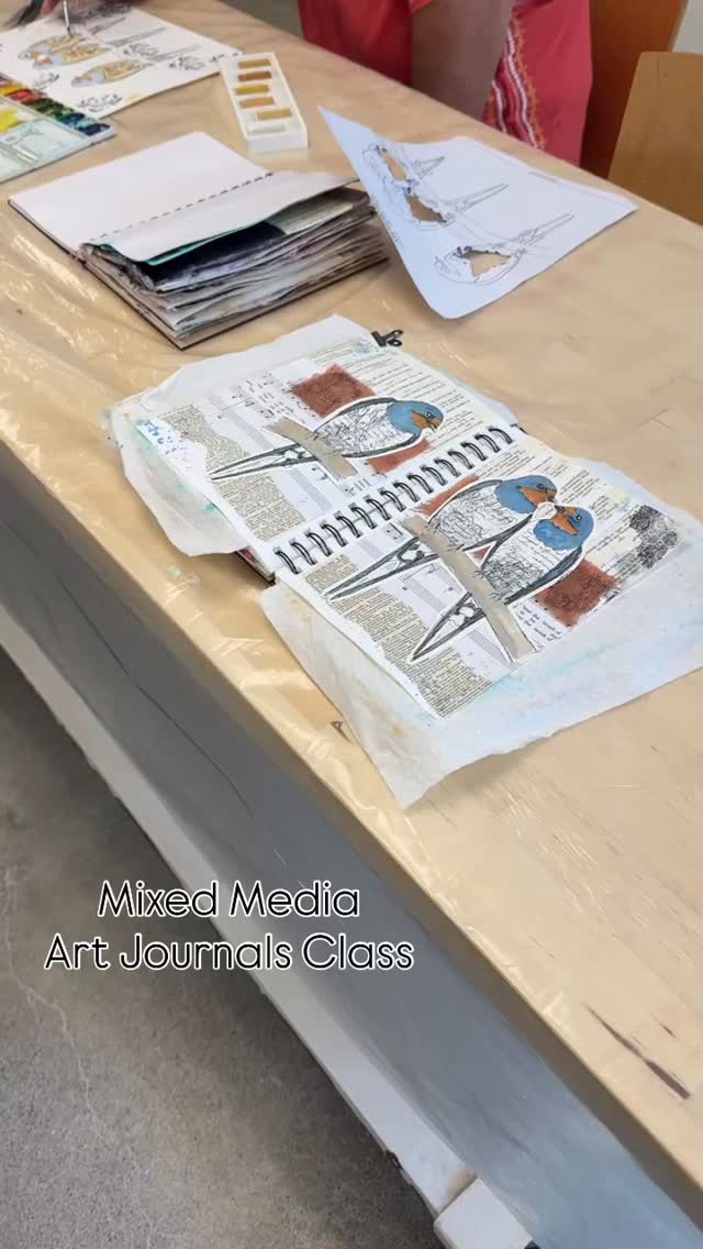 Swallows taking flight over soft avocado-dyed fabrics!
Layer by layer we played with collage, stamping, and paint.
Such a fun mixed media art journal class… full of texture, creativity, and a little bit of magic
🥑 love the color of avocado skin and pit!
#artjournalclass #mixedmedia #artjournalpages