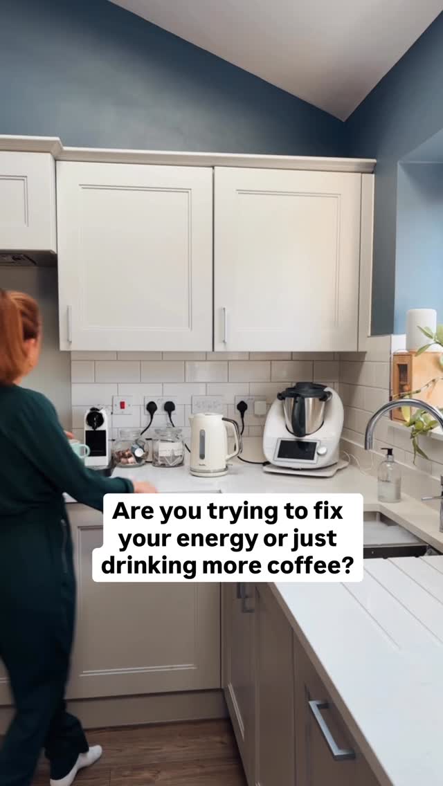 If you’re constantly tired in your 40s and 50s, relying on caffeine is often part of what keeps the cycle going.
Because coffee can absolutely help you feel more awake for a bit. But it does not create energy.
If I wanted to improve my energy as a woman 45+, these are the first 3 things I’d focus on:
### 1. I’d eat a proper breakfast with protein and fibre
This helps support:
- blood sugar balance
- steadier energy
- better focus
- fewer cravings later on
## 2. I’d have a non-negotiable caffeine curfew after lunch
Loads of women say:
“But I can still fall asleep after an afternoon coffee.”
And yes - you might.
But that doesn’t mean it isn’t affecting your **deep sleep** and overall **sleep quality**.
Which means you can still end up:
- waking in the night
- feeling wired but tired
- dragging yourself through the next day
- then needing even more caffeine
If your sleep is patchy, anxious, light, or just not restorative, this one is worth testing.
3. I’d have a proper wind-down routine before bed
It doesn’t need to be an elaborate wellness performance. Just an hour where your body gets the message:
**We are not doing admin, TV chaos and emotional spiralling now.**
That might look like:
- make-up off
- lower lights
- no telly
- reading
- stretching
- 10 minutes of guided meditation or breathing
- not looking at your phone like it’s going to tell you the meaning of life
This helps bring your nervous system down, which can make it easier to get more restful sleep.
And I were adding a bonus habit…
**Go to bed and get up at roughly the same time each day**
Your body loves rhythm, and if your sleep and energy feel all over the place, routine is often a lot more powerful than people realise.
Thank me later.
Drop a ❤️ if you’re up for trying one of these.