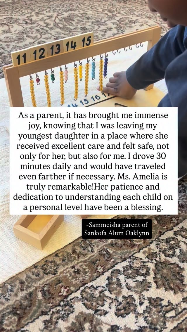 Choosing Sankofa Learning Center means joining a family-centered community rooted in love, culture, and joy. ✨
We’re currently welcoming families who are committed to Black-centered practices and aligned with our Montessori approach. Limited spots remain for the 2026–27 school year—only 10 seats left!
#SankofaLearningCenter #MontessoriEducation #BlackCenteredEducation #EnrollNow