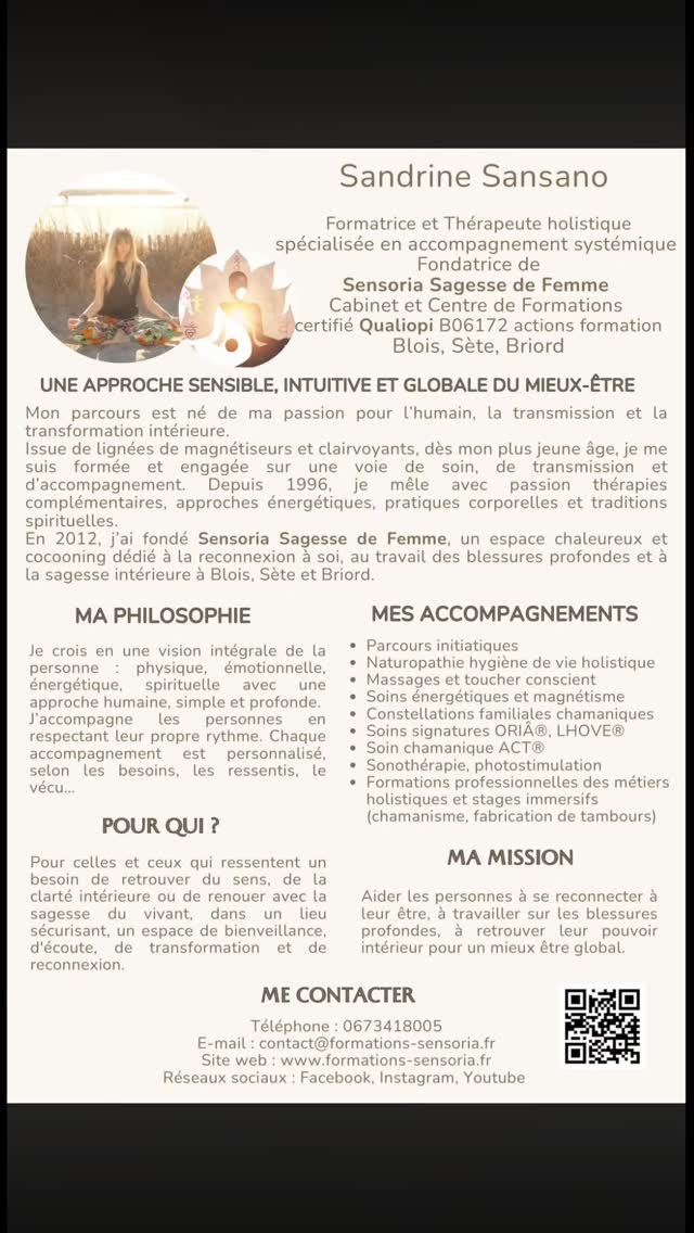 Mon métier Ma passion 😌
Blois, Sète (bientôt Briord)
Sensoria Sagesse de Femme
www.formations-sensoria.fr
#accompagnement #holistique #sensoriasagessedefemme #bienetre #monmetiermapassion