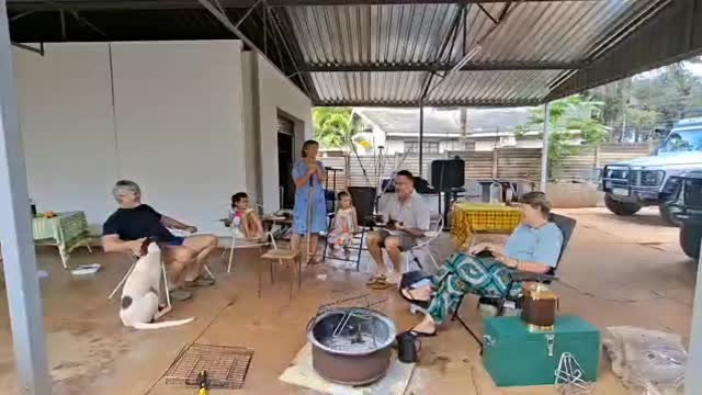 Oom Riekert playing guitar on his machete and Ouma Louisa on the harmonica😄