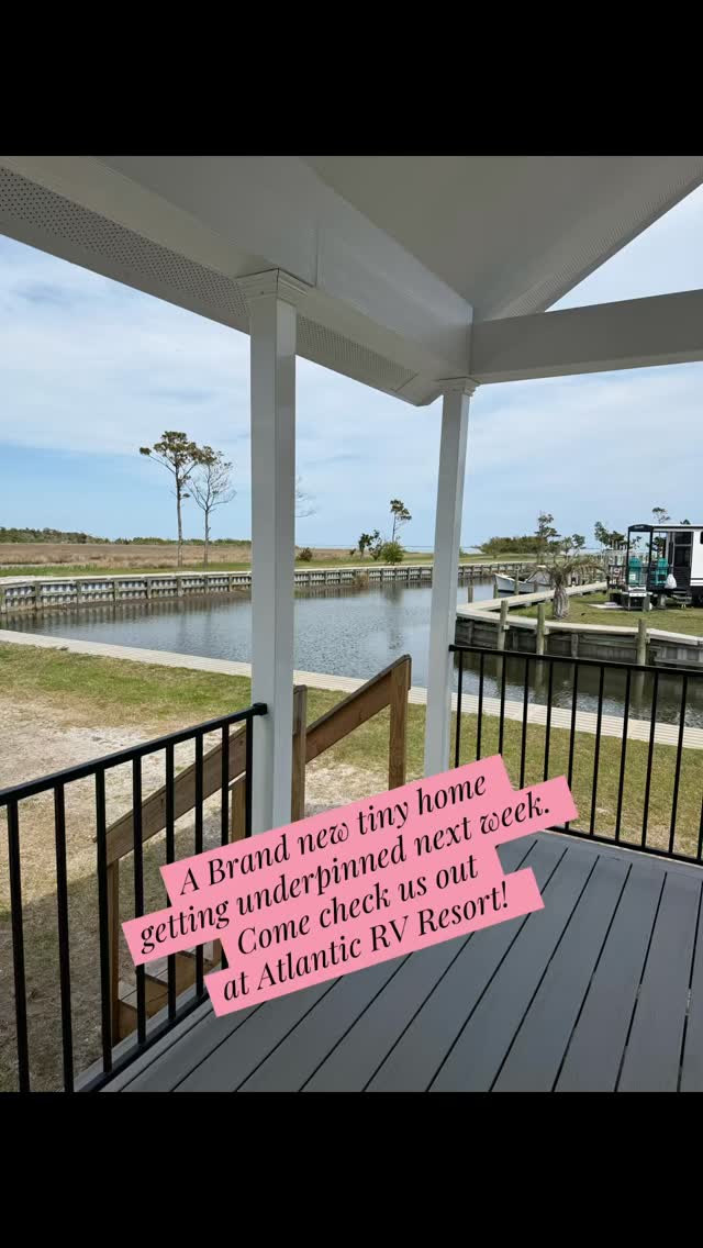 Come check out this brand new tiny home! Getting cleaned and underpinned next weekend! Laid-back weekends at Atlantic Rv, the sister park to Harkers Siland Rv! We can't wait to see you! Pickleball, swimming pool, dock, fish-cleaning station, walking trail, bathhouse, boat ramps, and lifts available! #atlanticrv #coresounders #atlantic #wildwills #druminlet