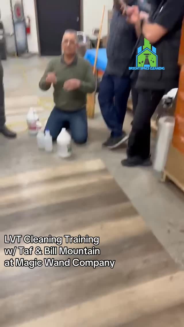 LVT Cleaning Training only with the best Taf and Bill Mountain! Watch us as we elevate Bright Space to the next level! 💪 #BrightSpaceCleaning #magicwandcompany #NYCCleaning #CommercialCleaning #TeamTraining