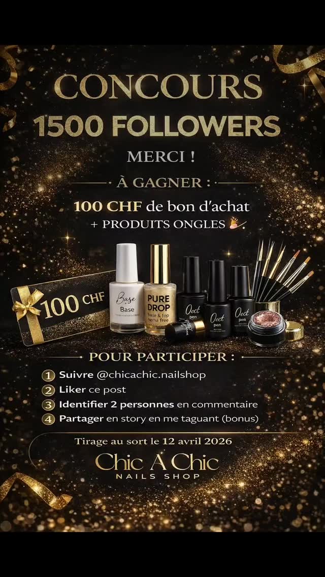 💖 1500 MERCI 💖
Vous êtes déjà 1500 à suivre l’aventure ✨
1500 personnes à faire confiance à ChicAchic, et pour cela… merci du fond du cœur 🤍
Chaque commande, chaque message, chaque partage compte énormément pour moi 🫶
Derrière ChicAchic, il y a une vraie passion pour les produits de qualité, sélectionnés et testés avec soin en tant que professionnelle 💅
Pour vous remercier de votre fidélité, j’ai décidé de vous gâter… 🎁
Pour participer :
✔️ Suivre @chicachic.nailshop
✔️ Liker
✔️ Commenter en invitant 2 amies
✔️ Partager en story (bonus)
📅 Tirage au sort le 12 avril 2026
Bonne chance à toutes 🍀💖
#onglerie
#nailsuisse
#nailtech
#prothesisteongulaire
#nailartist