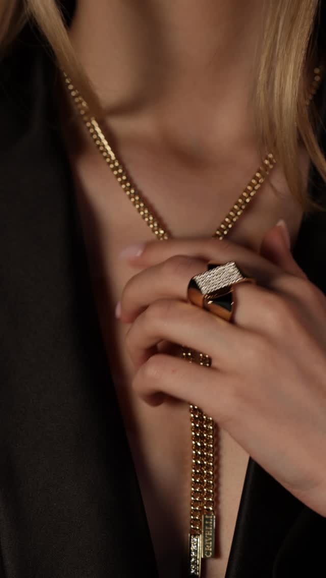 One necklace. Worn a hundred different ways.
The crossover element sits at the centre of the chain and slides. Pull it high and the drop shortens, the necklace sits closer to the throat, clean and architectural. Let it fall and the pendant extends, drawing the eye downward, changing the entire mood of how it is worn. The same piece in the morning and the evening. The same piece dressed up and dressed down. Adjusted in seconds, with one hand, without a mirror.
44.2 grams of 18-carat yellow gold across 44 centimetres. The sliding crossover set with 51 brilliant-cut diamonds in F-VS, 0.95 carats that catch the light at every position the piece moves through. On the hand, its counterpart, the crossover ring in the same yellow gold, 80 brilliant-cut diamonds in F-VS totalling 0.70 carats, the same intersection of two bands worn at the finger.
Two pieces. One design language. Endless ways to wear.
By private appointment only.
The BrandZ — A Luxury Experience.
#thebrandz