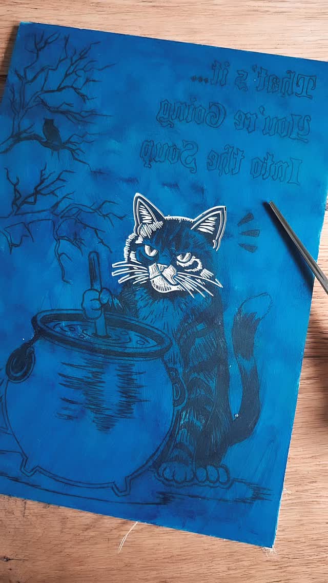 That's it, you're going into the soup! 😂
Since you all seem to love my cat Lino's so much, I figured I'd make another one, especially for you 😉
Stay tuned for updates in this one!
#blockprint #catscatscats #catmeme