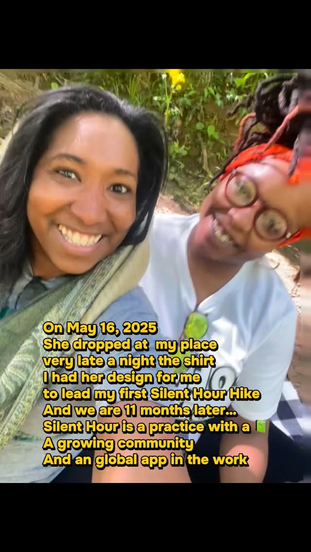 11 months ago @the222visionary designed a shirt for me that I was to wear from my very first Silent Hour Hike ( May 17, 2025) so when she showed up for the Nature Walk I was honored to lead for RNC Day Poetry Bootcamp, her presence sparked a flood of memories and stories I never told…Saturday’s untold story could be titled “ from pain to pedagogy” …the artwork on notebook covers- reminding me that I got back to drawing to cope with grief and those hand-painted notebooks were to be used for a poetry bootcamp and will now be a precious keepsake to the participants…
Watching women I admire read with focus pages of my new 📗 Silent Hour…a book sharing a practice that originated from yet another painful season…
This nature walk, practicing Silent Hour™️ with a community whose reflections humbled me because they gave power to the pain I carried in the hope to one day turn it into medicine…
This is national poetry month and those who know me know that nature is my source of literary inspiration and sharing my art, “ my trees,” my offerings to my community locally or globally is very dear to me.
So know that each time I offer you to get one of my books or notebooks, from Amazon or in person, each time I invite you to join me virtually ( blog, virtual sessions etc) or in person, it is never about a transaction, it is always about my many untold stories and my deep desire to offer a little more love, more calm and more beauty, to a world ( inner and outer) in dire need of peace!
Today I just felt like being personal 🫣by sharing this origin story about LaSha and my Silent Hour praying it blesses someone!
Historic Trail of Tears Trail · Audubon Acres · Chattanooga, TN — birthplace of Silent Hour™, created by N’nako Kandé · Download the app