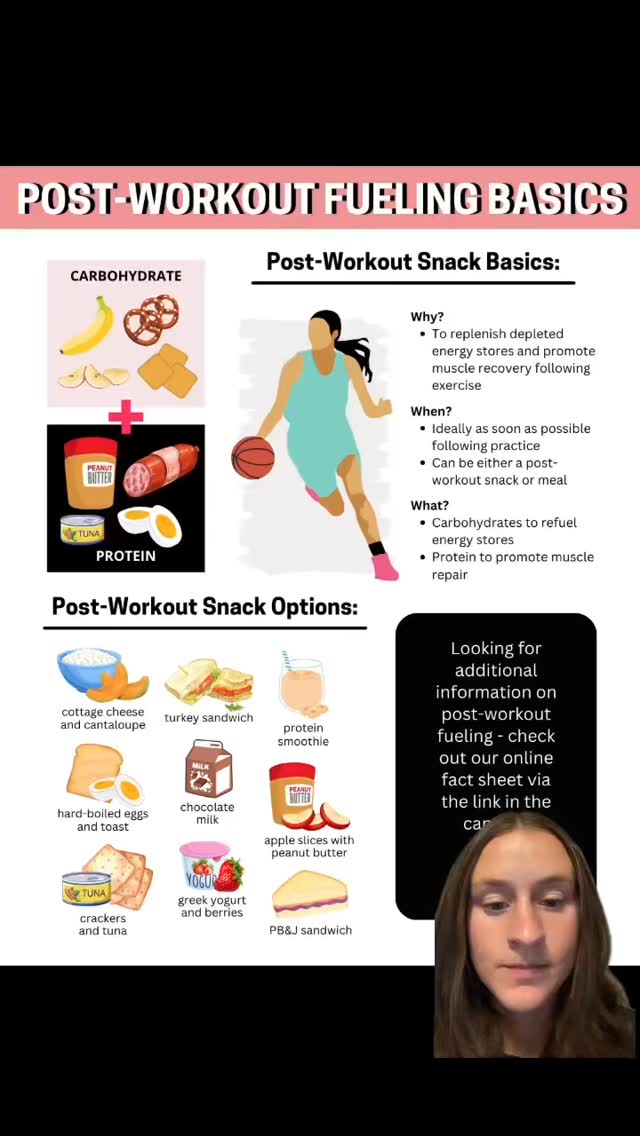 You aren’t getting the most out of your training if you aren’t including post-workout fueling. Post-workout fueling is essential for repleting energy stores used up during exercise and providing the necessary nutrients for muscle growth/recovery. Aim to have your post-workout snack shortly after exercise for the most benefits. For a more comprehensive guide to post-workout fueling, check out our Post-Workout Fueling fact sheet on springforwardgirls.com.
#sports #sportsnutrition #femaleathlete #femaleathletes #highschoolathlete 