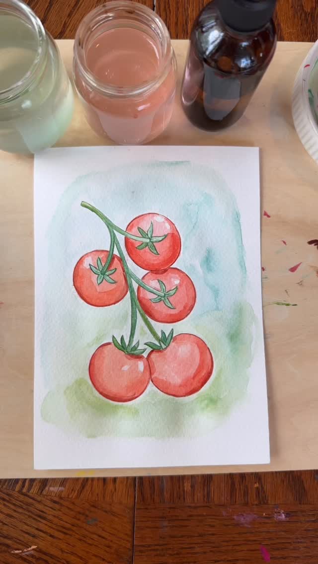 Just another day at the cutie patoootie factory 🍅🎨 Paintin’ tomatoes on the vine in honor of farmers market season starting up again!