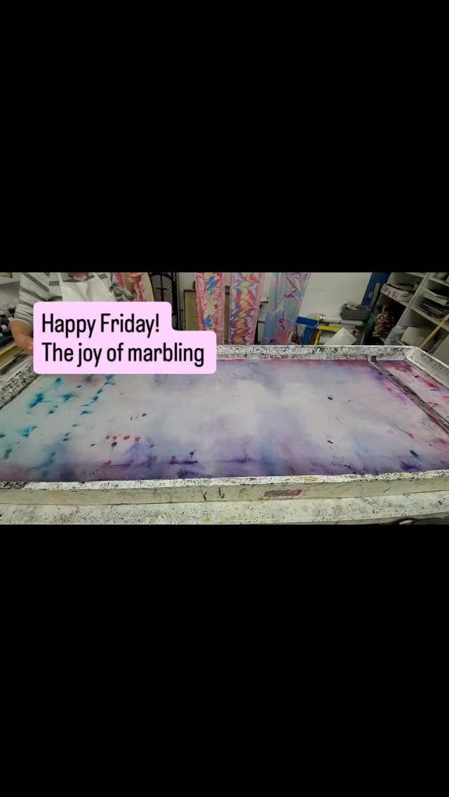 Enjoy the relaxation of marbling! #localstudio #floatingpaint #silkscarves #majikstudios207 #majikalmarblingreveal