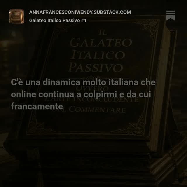 È online la mia nuova rubrica su SUBSTACK
"Il Galateo Italico Passivo"
LINK IN BIO
#mysubstack #IdentityFirst™