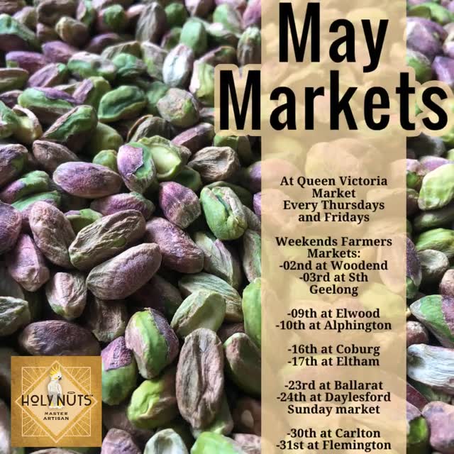 Where to find us in May:
At Queen Victoria Market
Every Thursdays and Fridays
9-3pm Shed D stall 99.
Weekends Farmers Markets:
-02nd at Woodend
-03rd at Sth Geelong
-09th at Elwood
-10th at Alphington
-16th at Coburg
-17th at Eltham
-23rd at Ballarat
-24th at Daylesford Sunday market
-30th at Carlton
-31st at Flemington
Our pistachio butter is made from 100% organically grown Australian pistachios.
And our Praline is made from 83% of the same pistachio and Caramelized traditionally in a copper bowl with organic raw Bundaberg sugar and some broken nose vanilla beans.
Use them on your crêpes, waffle, flavour cakes, in dishes, cocktails. Or eventually to complement you Matcha tea to the next level!😋
Be creative and send us your best picture or tag us in.
#worldpistachioday #pistachio #natural #praliné pistachiobutter wholefood australianingredients australianpistachio madeinmelbourne craftedwithlove stoneground slowprocess
smallbatch
@farmersmarketcoburg
@farmersmarketalphington
@farmersmarketcarlton
@southgeelongfm
@elthamfarmersmarket
@daylesford_sunday_market
@ballaratfarmersmkt
elwoodfarmersmarket
mothersdaygift mothersday
#dubaichocolate glutenfree
@wahrinapistachios @brokennosevanilla @vfma
