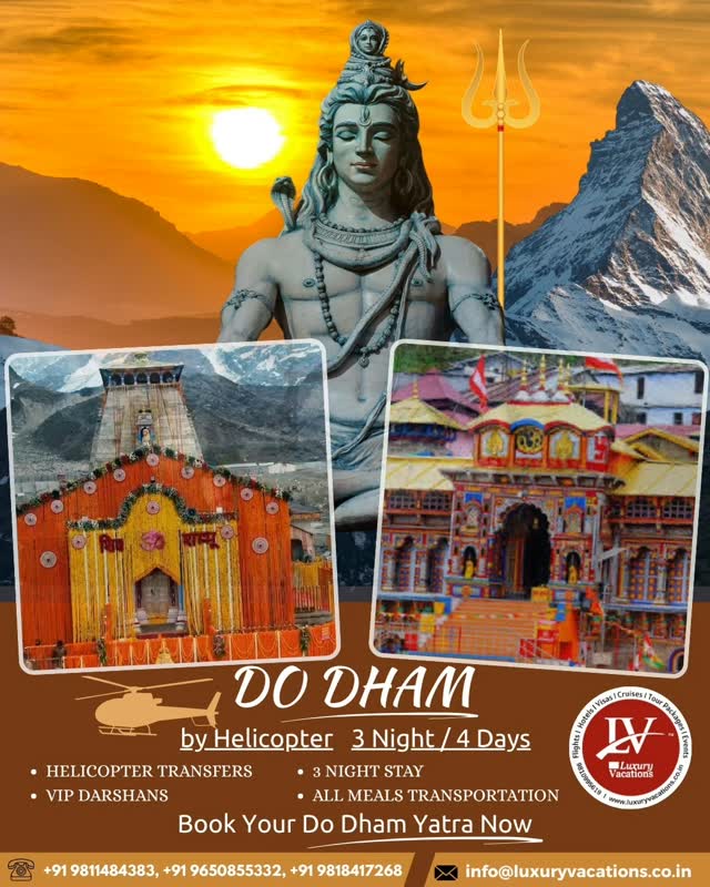 Not all journeys are meant for the eyes… some are meant for the soul.
Begin your sacred path to the Himalayas with our Do Dham and Char Dham Yatras — a journey of faith, peace, and divine connection. From serene temples to breathtaking mountain routes, every step brings you closer to inner calm.
Let us take care of the travel, so you can focus on the blessings.
https://www.luxuryvacations.co.in/dhamyatra
#DoDhamYatra #kedarnathtemple #badrinath
#ChardhamYatra #spiritualawakening