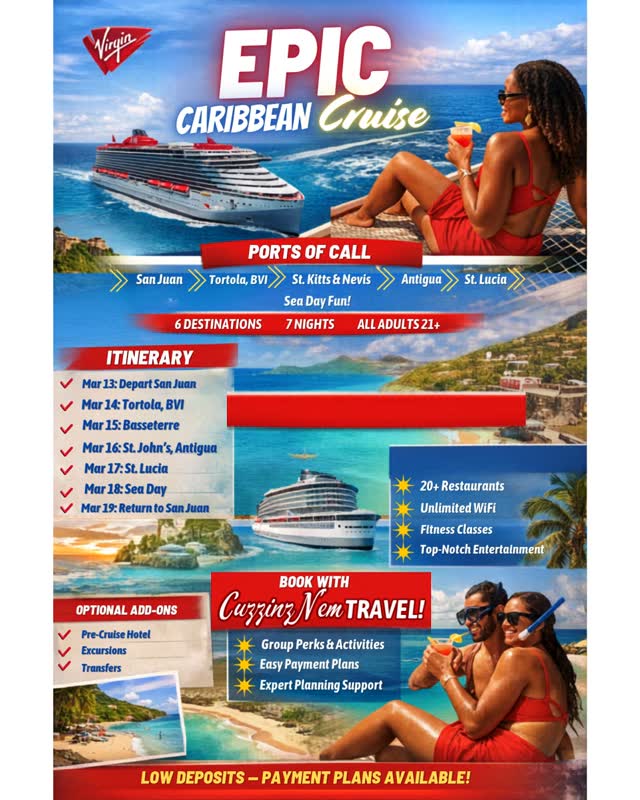 🚨 STOP SCROLLING — THIS IS NOT A DRILL 🚨
🚢✨ CUZZINZ VOYAGE 2027 IS CALLING YOUR NAME!
If you’ve EVER said you need a vacation…
If you’ve been WAITING on the right crew…
If you’re READY to step into your soft life era…
👉🏽 THIS. IS. IT. 👈🏽
🌊🥂 We’re taking over the seas with the ULTIMATE adults-only luxury cruise experience aboard Virgin Voyages — where the vibes are unmatched, the energy is nonstop, and the memories hit DIFFERENT 💃🏽🔥
🎉 THIS AIN’T YOUR AVERAGE CRUISE… THIS IS A WHOLE EXPERIENCE:
✨ Lit theme nights that don’t miss
🍹 Rooftop cocktails + poolside day parties
🎭 Next-level shows & surprise pop-ups
🌅 Sunsets that belong on your IG feed
🙌🏽 Grown, sexy, no kids… NO LIMITS
💥 AND BABYYYY THE DEAL?! 💥
🖤 80% OFF your 2nd Sailor
🖤 EXTRA 10% OFF inside the Cuzzinz Circle
🚨 Let’s be clear: THIS is one of those “book now, thank me later” deals... Once it’s gone… it’s GONE.
✨ SOLO? SAY LESS.
Pull up by yourself and STILL have the time of your life 👏🏽
This is where strangers turn into travel besties REAL QUICK 😌
📍 Everything you need is waiting for you:
Itinerary ✔️ Pricing ✔️ Payment plans ✔️ Cabin options ✔️
👉🏽 Secure your spot NOW before we sell OUT:
https://bit.ly/CuzzinzVoyage2027
📣 LET’S SEE WHO REALLY OUTSIDE IN 2027:
🚢 Drop a 🚢 if you READY to turn up at sea
🖤 Drop a 🖤 if you LOVE a good deal
👀 Tag your travel crew (don’t let them miss this!!)
#CuzzinzVoyage2027 #CuzzinzTakeover #AdultsOnlyVibes
#VirginVoyages #TravelWithCuzzinz #SoftLifeLoading
#SoloTravelEnergy #LuxuryOnABudget #PartyAtSea
#BlackFridayDealStillLive #BookedAndBusy