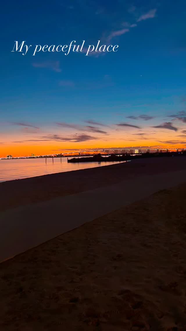 The mixture of cool wind, picture perfect sunset, the sound of the water, and the sight of birds/planes in the sky is so relaxing to me. #beach #Mississippi