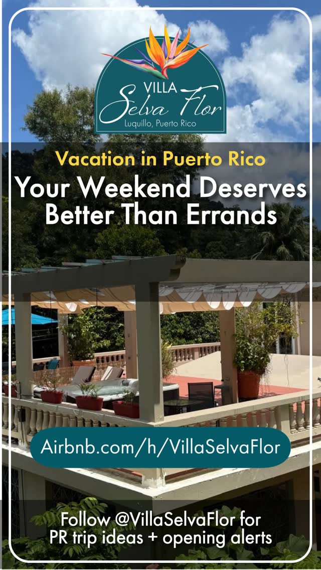 Your weekend deserves better than errands.
No grocery run.
No laundry.
Just beach, spa, repeat.
📍 Luquillo, Puerto Rico | Top 5% of homes on Airbnb ⭐
Plan your escape → airbnb.com/h/villaselvaflor
#PuertoRico #PuertoRicoTravel #WeekendEscape #IslandEscape #VillaSelvaFlor