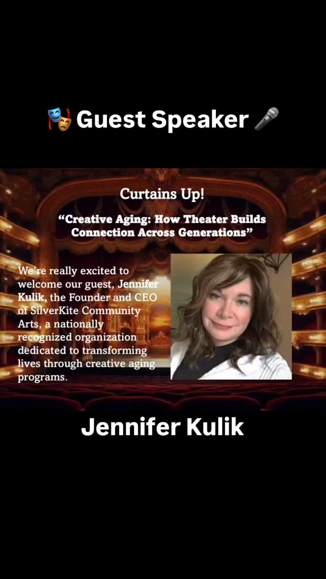 🎙️ We’re honored to welcome Jennifer Kulik to Curtains Up!
As the founder of SilverKite Community Arts, Jennifer has dedicated her work to using creativity as a powerful tool for connection, and healing, especially through intergenerational theater and creative aging programs.
In this episode, we dive into how theater goes beyond performance and becomes a bridge between generations. From storytelling and improvisation to shared moments of laughter and reflection, Ms. Kulik’s work shows how the arts can spark memory and bring meaning at every stage of life.
💫 This conversation is especially close to home, exploring how theater can uplift both young performers and older adults, reminding us that the stage truly belongs to everyone.
✨ Streaming now on Spotify!
Follow along for more conversations with artists, educators, and visionaries shaping the future of theater
@silver_kite
#CreativeAging
#PerformingArts
#Theatre
#Drama
#Seniorwellness