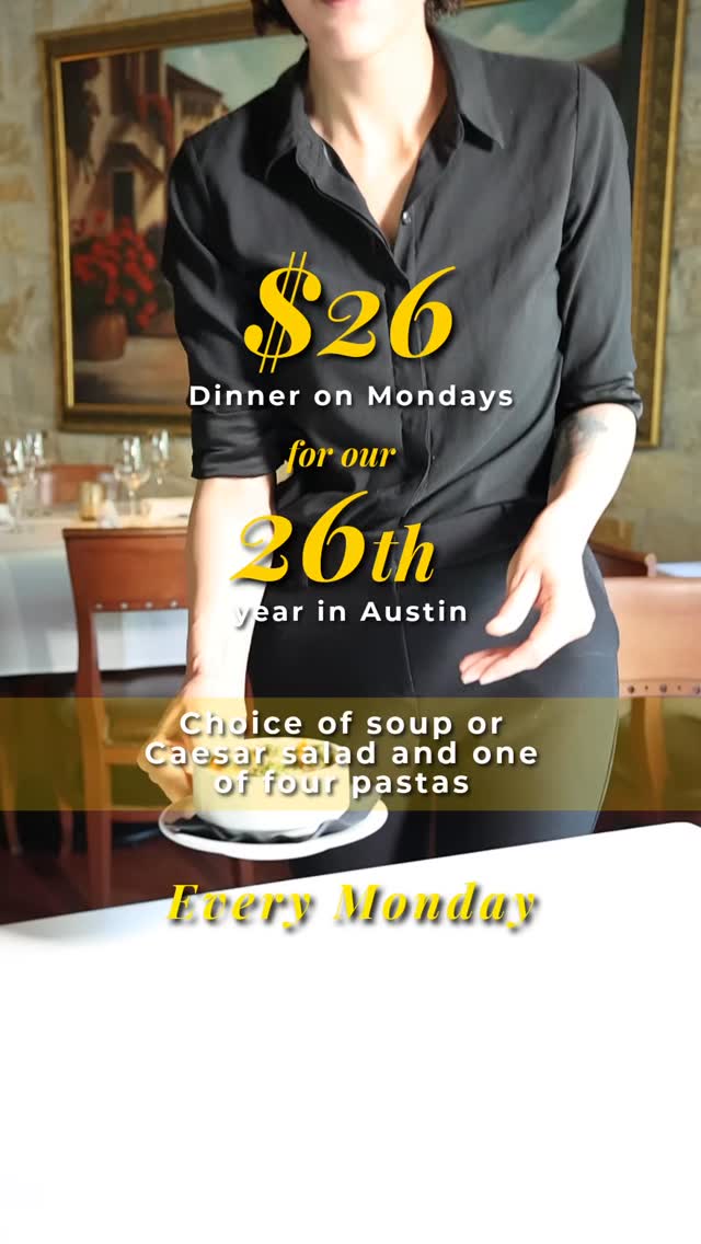 We’ve been part of Austin’s story for 26 years, so Monday dinner is $26 for the rest of the year.
Two courses of Italian food in Austin that’s worth showing up for — soup or Caesar salad, then one of four Roman pasta classics made with fresh tagliatelle. Every Monday 4:30 - 8:30.
Pro tip: The Carbonara pairs well with a glass of Vermentino if you’re going white, or ask the bar about the Negroni if you want something to sip while you decide. Either way, Monday just got better.
📍 6203 N Capital of Texas Hwy, Austin, TX 78731
📞 (512) 349-7667
#SienaAustin #ItalianFoodAustin #PastaMondays #AustinItalian #AustinRestaurants