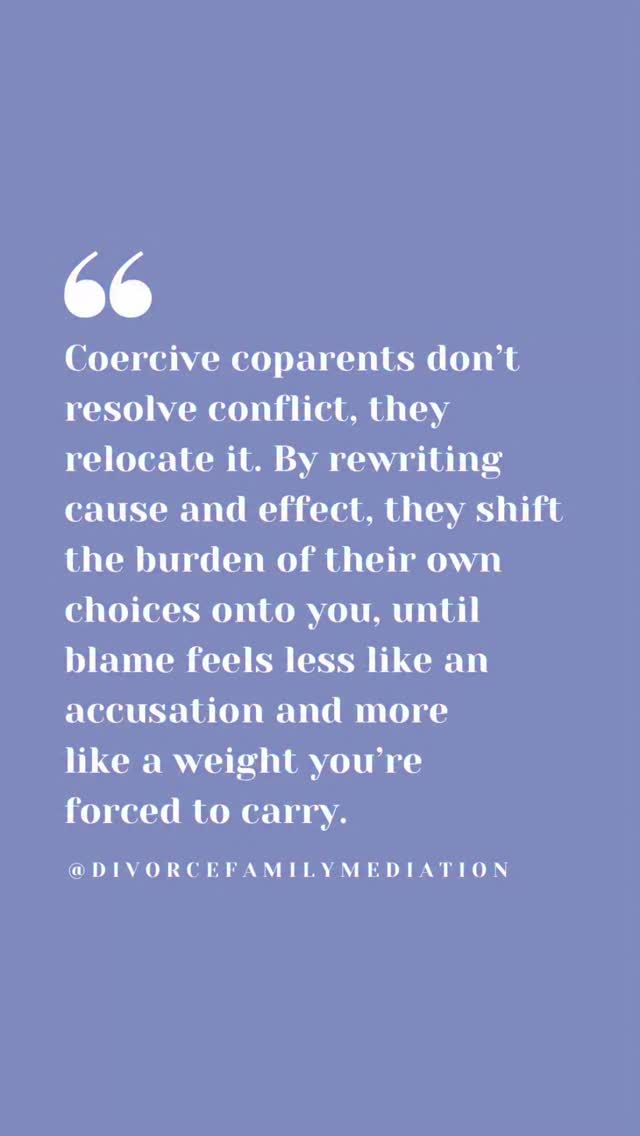 A coercive coparent blame shifts because it protects them from discomfort and preserves control. Taking responsibility triggers guilt, shame, or a threat to their self-image, so they rewrite events to avoid their internal war.
By reframing cause and effect, they maintain a sense of authority in a dynamic that requires shared responsibility. This also reduces cognitive dissonance. They can still see themselves as reasonable by making you the cause of the problem.
Over time, this pattern becomes a habit: externalize, justify, and regain control, even at the cost of trust and collaboration.
#coercivecontrol #coparenting #highconflictcoparenting #projection #blameshifting