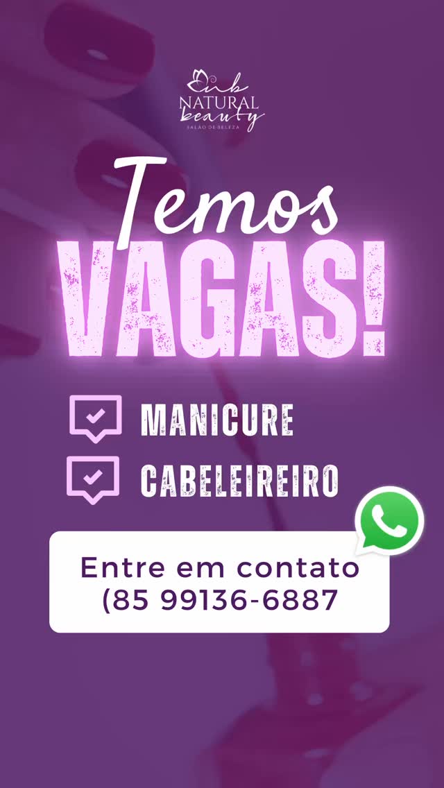 Estamos contratando
MANICURE
&
CABELEIREIRO (A)
Vem fazer parte do time beauty 🩷.
Entre em contato conosco:
(85) 99136-6887
#vagadeemprego #manicure #cabeleireiro
