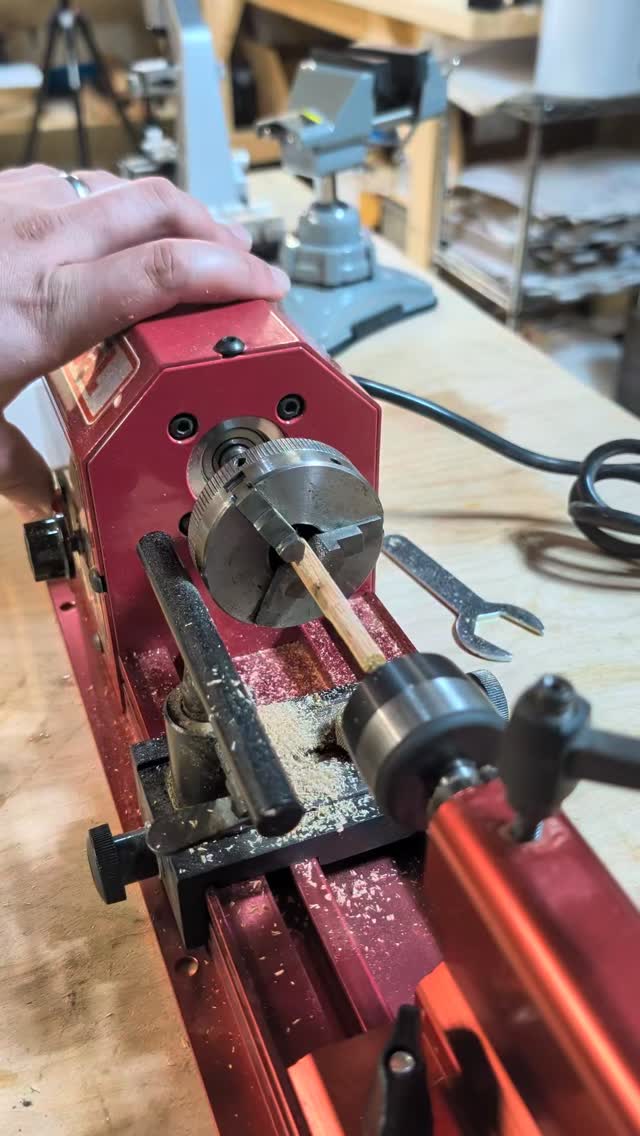 New hobby unlocked? I picked up this miniature wood lathe for a special project I'm working on. I even happened to have a spare chuck for it as well as a nice MT1 live center. I've never turned wood before but it's been a pretty enjoyable experience. Definitely need a lot more practice though!
#woodturning #lathe #woodworking #woodworkingtools #penmaking