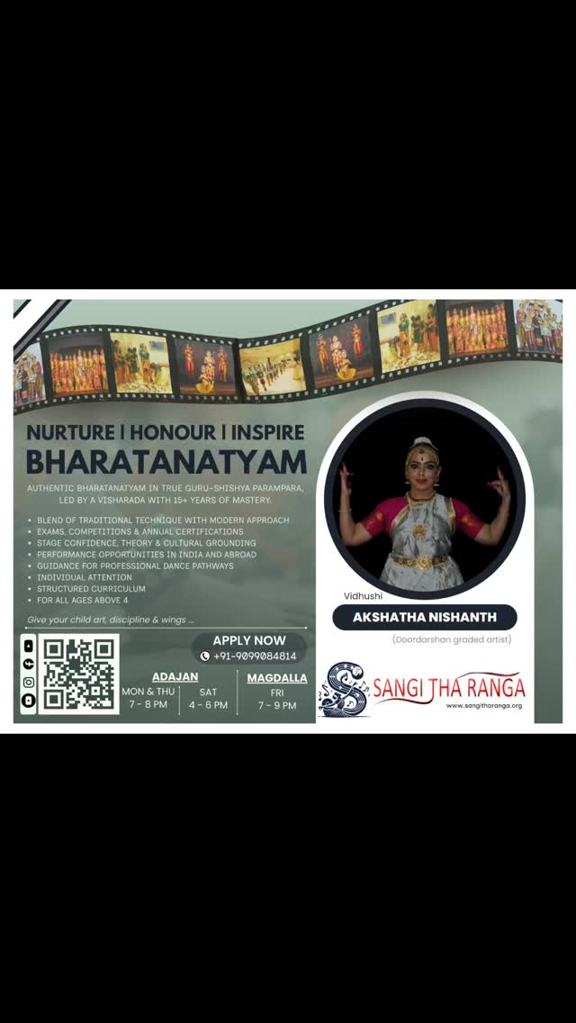 Not a hobby. A heritage.
Learn from a performer. Become one.
4+ years? Your stage is waiting.
No assistants. Only the Guru.
Guru-Shishya Parampara. Still alive.
2 Branches. 1 Legacy. June Admissions Open.
SSBSK Diploma + India & Abroad Stages
Your child deserves more than steps.
#Bharatanatyam Class #Surat Dance class #sangitharanga #Admission for Bharatanatyam.