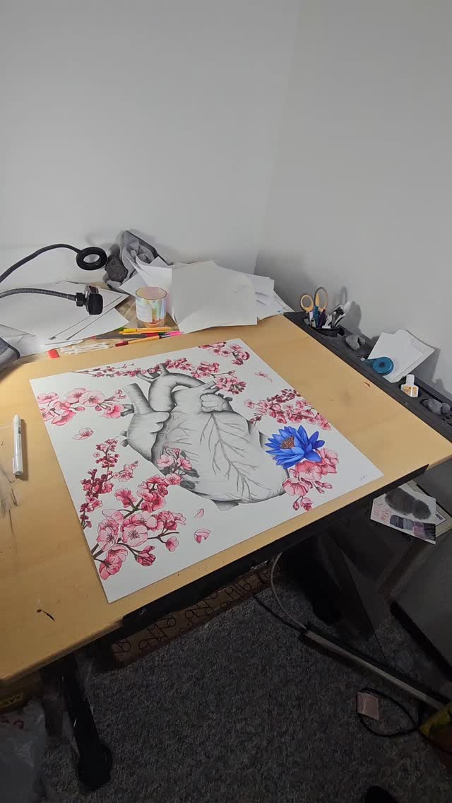 The commission "Heart II (with Cherry Blossoms) is finished and I could not be happier and also a bit sorrowful over this piece.
Not only does it have so much of the loved one gone, but of the survivor as well.
One of my most challenging pieces compositionally, technically, and emotionally.
After 6 months, 100+ hrs, 25 different pencils, and 18 markers, I hope you can feel the beauty, love, peace, and the past and present lives it represents.
On to framing, but prints will be pre-launched soon!! Join my email list at Laineswanson.com to catch the launch ❤️🩷💙🩵
#anatomyartist #anatomydrawing #heartanatomy #cherryblossoms #lotus