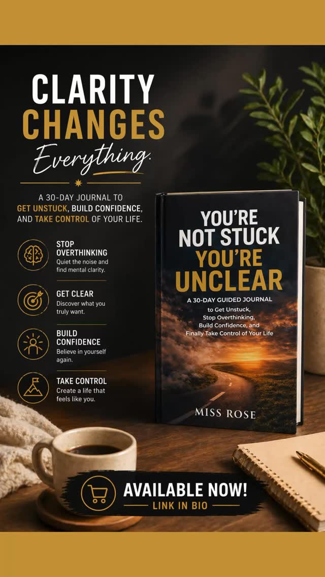 Read this if you feel stuck…
You don’t have a motivation problem.
You have a clarity problem.
Because when you’re clear,
you don’t hesitate.
you don’t overthink.
you don’t keep restarting.
You move.
But when you’re unclear?
Everything feels hard.
Even the smallest step.
That’s why you feel stuck.
And that’s exactly why I wrote this book.
You’re Not Stuck. You’re Unclear.
Not to hype you up, but to help you finally get clear on what you want
and take the next step without second-guessing yourself.
Because your life doesn’t change when you try harder.
It changes when you get clear.
Start your reset today. 💫
#YoureNotStuck #GetClearNow #MindsetShift #StopOverthinking #CreateYourLife