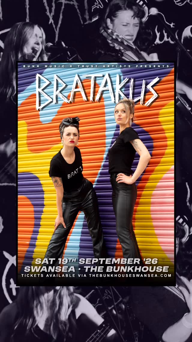 𝘚𝘐𝘖𝘌 𝘕𝘌𝘞𝘠𝘋𝘋 | 𝘕𝘌𝘞 𝘚𝘏𝘖𝘞: B͓R͓A͓T͓A͓K͓U͓S͓
Politically-charged, punk rock n rollas @bratakusband hit SA1 on their UK tour! 💖💥
Having supported the likes of The Hives, Discharge and Propaghandi, the powerhouse, critically-acclaimed 2-piece from the north of Scotland celebrate a busy 2026 of festivals (2000 Trees, Boomtown + more) and making waves with their ferocious debut album release.
For fans of: The Distillers, High Vis, Lambrini Girls
‘Unrelenting intensity…Bratakus give classic punk a modern, bratty twist’ - KERRANG!
+ Special guests TBA
📅 SAT 19 SEPTEMBER
🕕 Doors 18:00
GET TICKETS ➤ thebunkhouseswansea.com / Link in Bio
📸 @baffalaffa