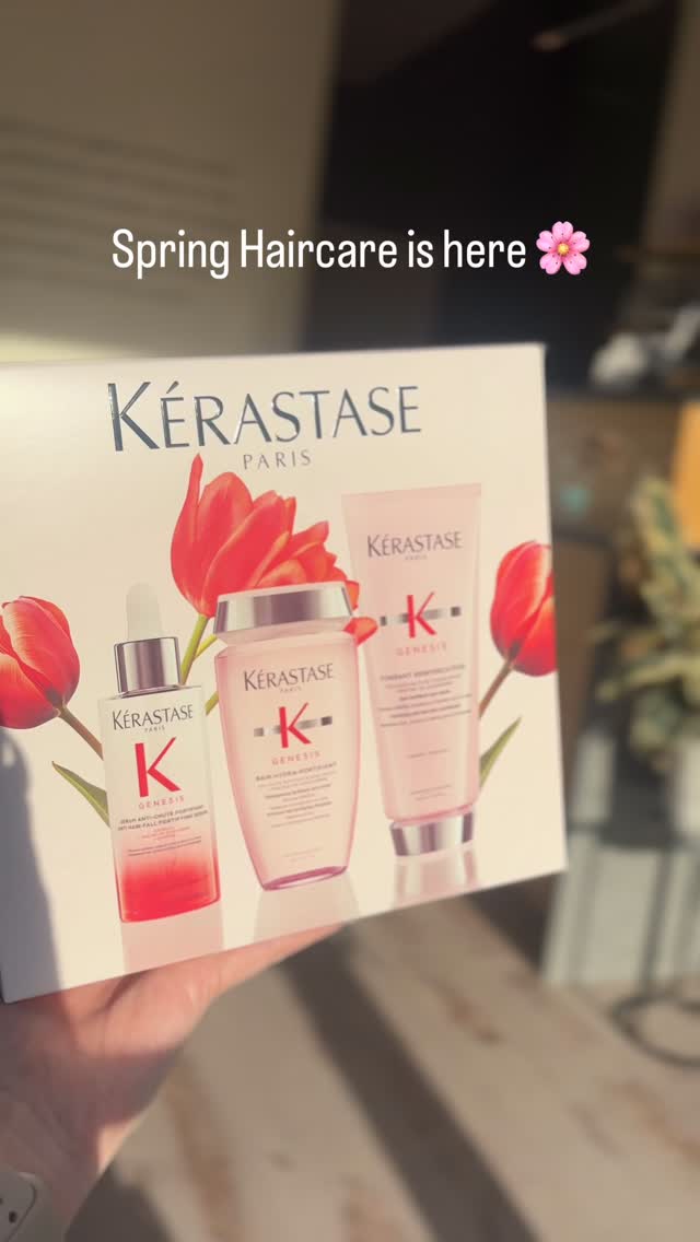 Spring is in the air and that means it's @kerastase_official spring kit time 🌷! We've got Genesis, Gloss Absolu, and Nutritive box sets in salon now, plus the Magic Night Duo with Genesis scalp serum and Nutritive 8-hour night serum. Come visit or call to grab your spring essentials 🌷