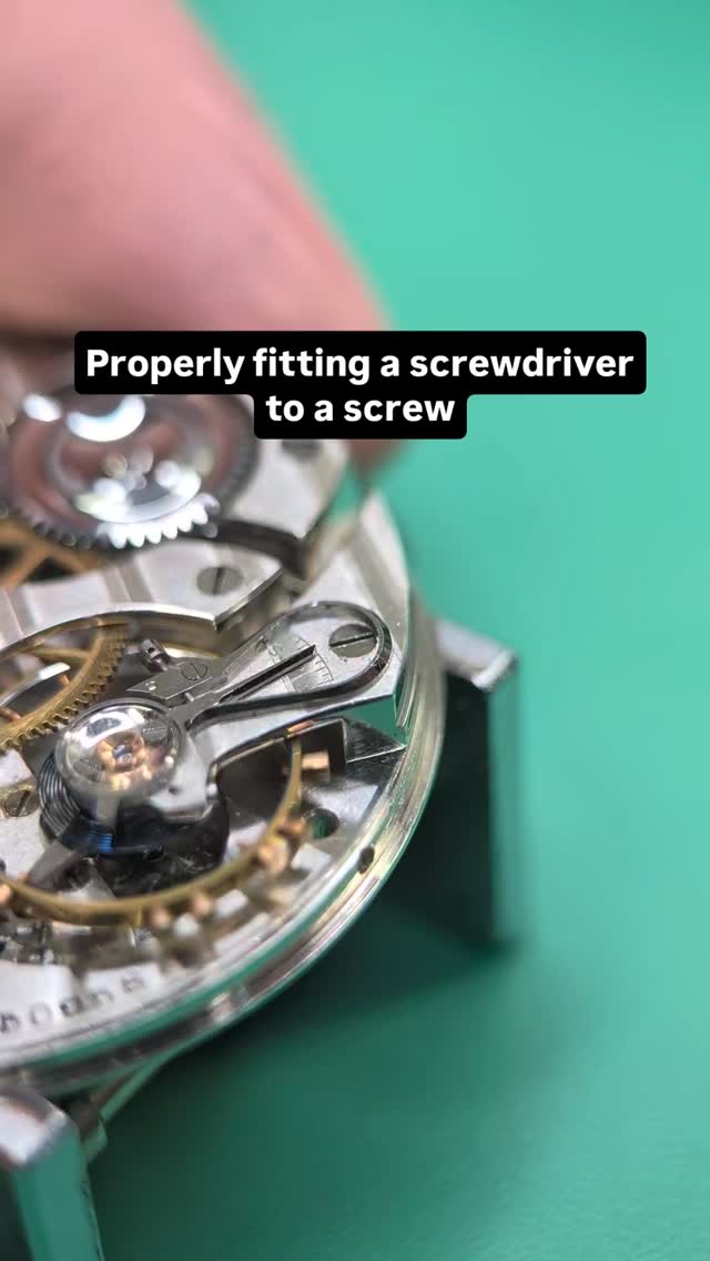 A watchmaker’s screwdriver isn’t just "off the shelf"—it’s often custom-ground to fit a specific watch.
As shown here, using a tip that is too narrow or small in diameter creates play. This is how screw heads get "chewed up" or burred. Even worse, it could lead to slipping and scratching the movement.
A perfect fit means:
Full width contact across the slot.
Zero side-to-side play.
The tip doesn't bottom out, ensuring the torque is applied to the walls of the slot, not the base.
#horology #watchmaker #tools #watchmaking #watchrepair