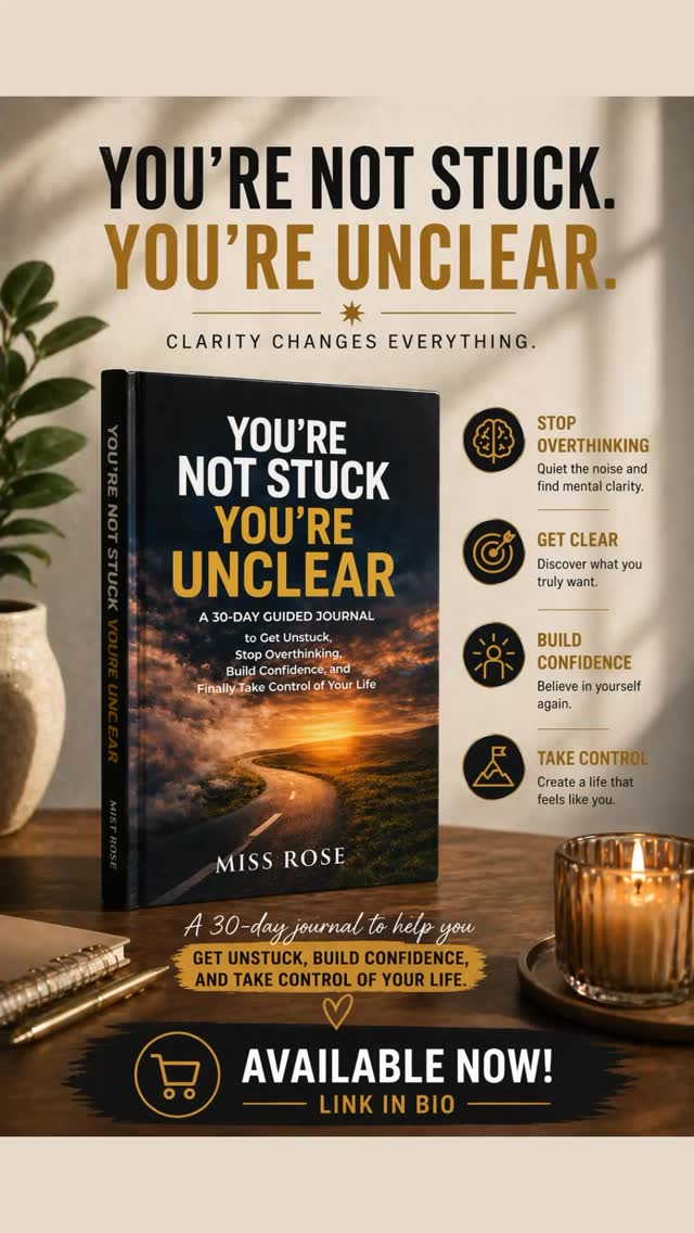 You’ve tried to “figure it out.”
You’ve overthought it.
Journaled about it.
Waited for clarity to magically show up.
But it hasn’t.
Not because something is wrong with you…
Because clarity doesn’t come from waiting.
It comes from asking better questions.
That’s the difference.
That’s why I wrote this book.
You’re Not Stuck. You’re Unclear.
To help you break the cycle,
get honest about what you really want,
and finally move forward with confidence.
No more guessing.
No more circling the same thoughts.
Just clarity → action → change.
If you’re ready for that shift…
this is your next step. 💫
#YoureNotStuck #ClarityCreatesChange #StopOverthinking #PersonalGrowthJourney #LevelUpYourLife