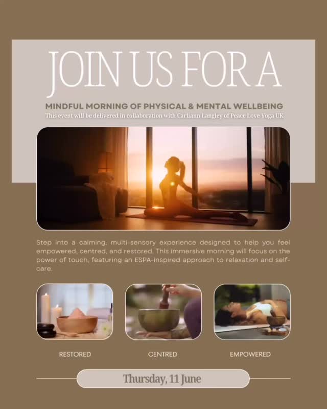 Join us for a Mindful Morning of Physical & Mental Wellbeing 🌿
🗓 Thursday 11th June
Step into a calming, multi-sensory experience designed to leave you feeling empowered, centred, and restored. With a focus on the power of touch and ESPA-inspired rituals, this is your time to pause and reconnect.
✨ What to expect:
• Welcome juice on arrival
• Guided meditation & mindfulness
• Sensory experiences & demonstrations
• Learn how to take your serenity home with inhalation bowls & more
Take a moment for you—reset, recharge, and realign.
🧘♀️ Please bring your own yoga mat
Limited spaces available. Reserve your place now.
#MindfulMorning #Wellbeing #SelfCare #ESPA #relaxresetrestore