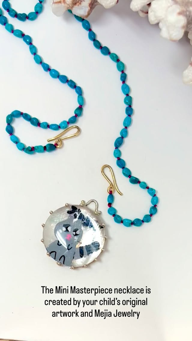 The Miniature Masterpiece Pendant features your child’s original artwork, transformed into a stunning keepsake you can wear every day. As a mom, I cherish jewelry that tells a story-whether it’s my kids names, initials, birthstones, or now... their Art!
✨
Each pendant is crafted with a luminous mother-of-pearl base protected and magnified by a crystal quartz cabochon, and sealed with a sapphire crystal backing. Set in your choice of silver or gold, cherish the memory of crafting an heirloom keepsake with your child forever.
✨
Message me for details or click the link in bio to go to my website to purchase the pendant to find details of how to make your custom pendant.
.
.
.
.
.
#mejiajewelry #mothersdaygiftideas #artisanjewelry #madeinnewyork #longislandjeweler