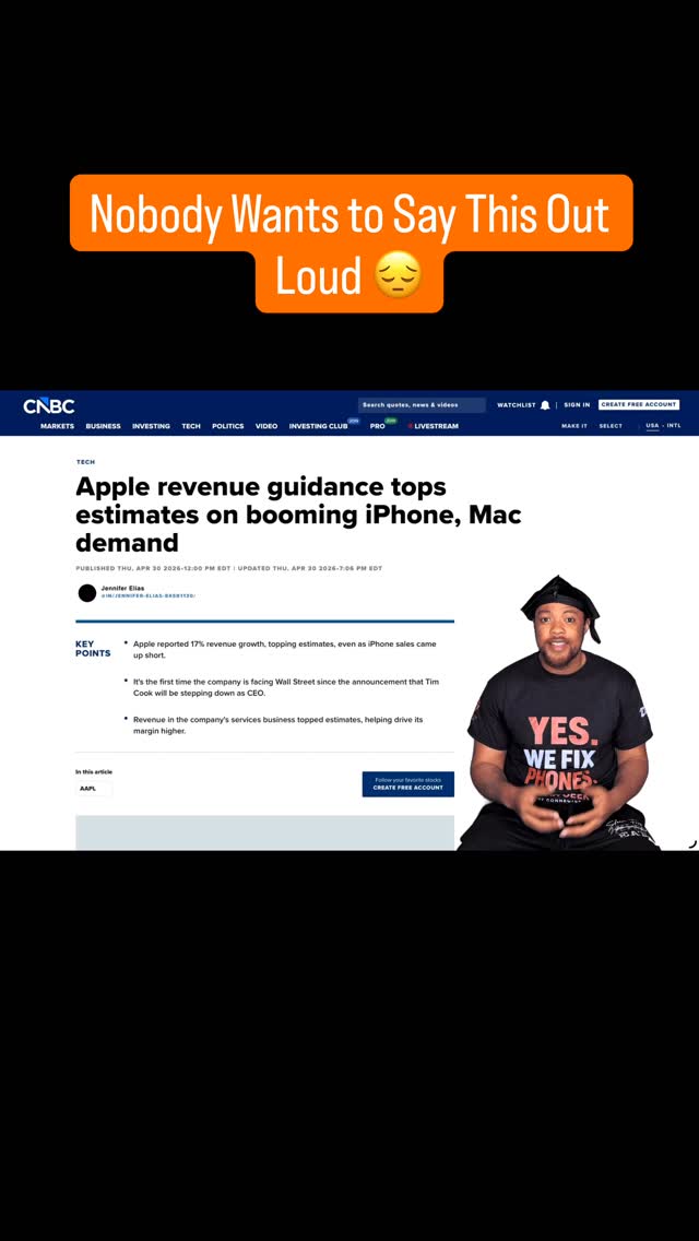 Apple Is Not Lowering iPhone Prices 😔
The new Apple CEO is stepping in, iPhones just hit $57 BILLION in one quarter, and people still think prices are going down.
Here’s the truth nobody in tech is talking about. When a company is making this kind of money, prices don’t drop. They climb.
Whether you re an iPhone fan, into tech repair, or just tired of paying premium prices for cracked screens and new upgrades... you need to understand how Apple’s business model actually works.
Understanding this saves you money. Knowing when to repair vs. replace your device is the smartest move you can make right now.
Share this with 3 people who love Apple products. They need to see this before they buy their next IPhone 📱
#TechTips #TechNews #TechContent #GameConsoleRepair #ScreenRepair