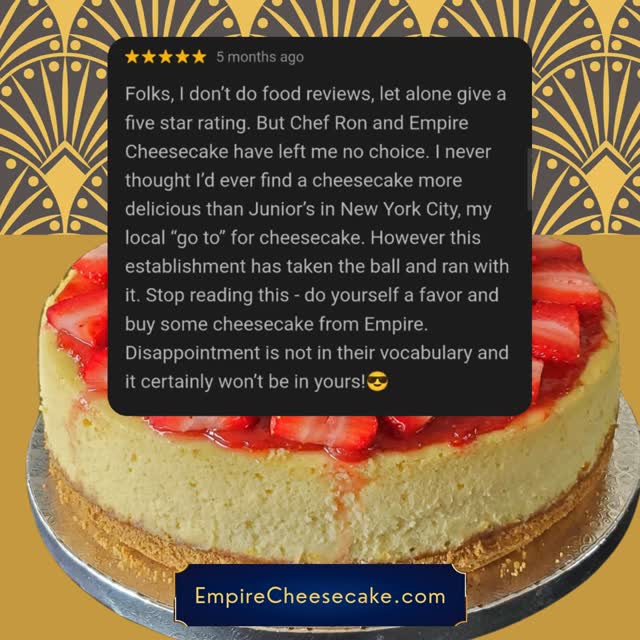 WOW, what a review! We can't add anything to that.
Thanks for all your love and support, Denver! 😍
If you'd like to try one of our artisanal, homemade cheesecakes for yourself, go to: EmpireCheesecake.com
#DenverFoodie #DenverRestaurantReview #DenverCheesecake #DenversFinest #EmpireCheesecake