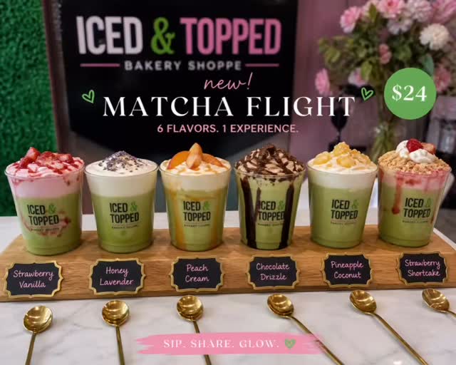 💚✨ THE MATCHA FLIGHT HAS ARRIVED ✨💚
Bestie… this is the one 🍵
Introducing our Matcha Flight™ – $24
6 handcrafted flavors. 1 beautiful experience.
Perfect for sharing with your girls, your crew… or keeping ALL to yourself 😏
💖 Strawberry Vanilla
🍯 Honey Lavender
🍑 Peach Cream
🍫 Chocolate Drizzle
🍍 Pineapple Coconut
🍓 Strawberry Shortcake
It’s giving soft life.
It’s giving luxury café.
It’s giving “we need to go TODAY.”
📍 Iced & Topped Bakery Shoppe
Come sip. Share. Glow. 💚
#IcedAndTopped #MatchaFlight #AtlantaEats #CafeVibes #DessertLovers MatchaLovers GirlsDayOut SipAndShare TreatYourself