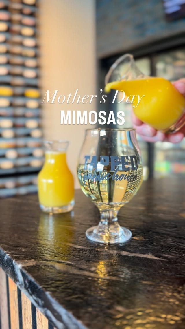 This Sunday for Mother’s Day we are doing a $29 mimosa special at all Tapped locations that includes pineapple juice, orange juice, and a full bottle of Chloe Prosecco 🍾
Join us and treat your mothers with the gift of eating, drinking, and gathering! 💛