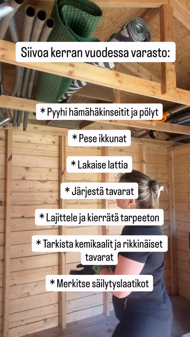 🧹 Ulkovaraston siivouspäivä!
* Pyyhi hämähäkinseitit ja pölyt
* Pese ikkunat
* Lakaise lattia
* Järjestä tavarat
* Lajittele ja kierrätä tarpeeton
* Tarkista kemikaalit ja rikkinäiset tavarat
* Merkitse säilytyslaatikot
Pieni siivous tekee varastosta toimivamman, turvallisemman ja paljon mukavamman käyttää 🙌
#Varastonsiivous #siivous #koti #sivex
