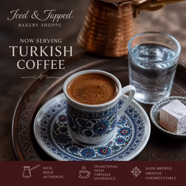 ✨ A New Experience Has Arrived ✨
We are now serving authentic Turkish coffee at Iced & Topped Bakery Shoppe — and this isn’t just coffee… it’s a whole moment.
Turkish coffee is one of the oldest brewing methods in the world, traditionally prepared in a small pot called a cezve and served unfiltered. That means every cup is rich, bold, and beautifully intense, with a signature velvety foam on top.
☕ What does it taste like?
Think deeper than espresso…
• Strong, full-bodied flavor
• Slightly thick, almost silky texture
• Rich, roasted notes with a smooth finish
• Optional sweetness levels — from unsweetened to perfectly sweet
And yes… the grounds settle at the bottom, making each sip a true, slow experience.
💫 Why you need to try it:
This is not a grab-and-go coffee.
This is sit, sip, and experience coffee.
Pair it with one of our signature desserts and step into something timeless.
Now available at Iced & Topped Bakery Shoppe — come taste the tradition 💕
#IcedAndTopped #TurkishCoffee #CoffeeExperience #LuxurySips #DouglasvilleEats CoffeeLovers SipSlow NewAtIcedAndTopped