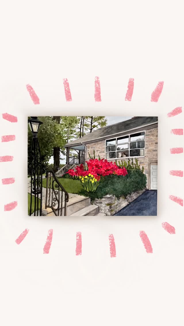 Any bets on whether I’ll be planting an azalea bush after staring at this beautiful garden for hours on end?
Not only was this meaningful home an absolute delight to paint, but it was also paid for via a gift card 🥰 special events can come up quick, but the gift of art is always worth the wait!