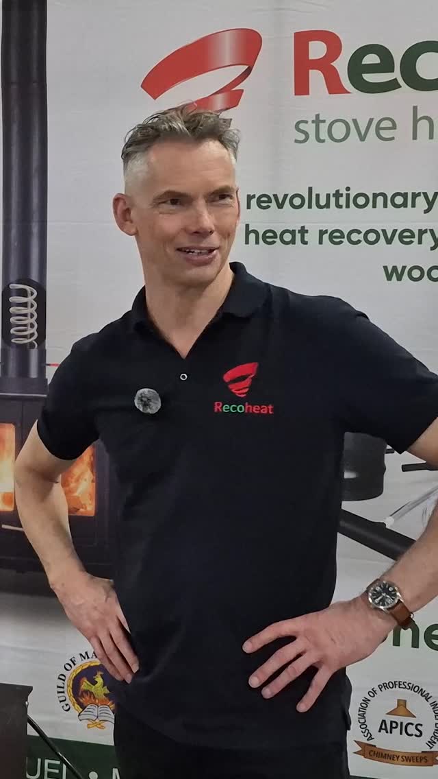 We met Barry at the NACS - National Association of Chimney Sweeps - show last year. He's a very experienced sweep, has had a Recoheat fitted in his own home for over a year - and has been a great supporter ever since! #woodstove #chimneysweep