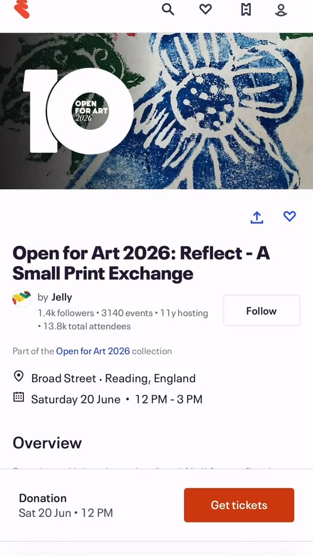 I’m so excited to be joining @thejellyreading for Open for Art on 6 June
Come and find me outside Marks & Spencer on Broad Street for a free reflective printmaking workshop hosted by Jelly, where we’ll be creating small prints to exchange and take home.
It’s going to be such a lovely relaxed session, a chance to get creative together, meet new people, and be part of this brilliant celebration of art in Reading.
Check out the link in bio to book your free place — I’d love to see you there
#OpenForArt #JellyReading #OpenForArtReading #ReadingArts #readingevents