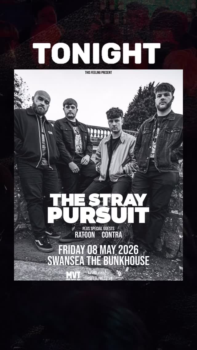 TONIGHT: @thisfeelinghq presents 𝗧𝗛𝗘 𝗦𝗧𝗥𝗔𝗬 𝗣𝗨𝗥𝗦𝗨𝗜𝗧
The high-energy & dynamic alt-rock outfit return for a hometown headliner!🔥
Known for their anthemic, riff-heavy sound and powerful vocals, catch them before they head off to the UK festivals.
FFO: Kasabian, Stereophonics, Catfish and the Bottlemen, The K’s, Himalayas.
@thestraypursuit are joined by:
• RATOON - Indie-rock @ratoonband
• CONTRA - Bi-lingual indie-rock @contra_band.official
GET TICKETS ➤ thebunkhouseswansea.com / Link in Bio